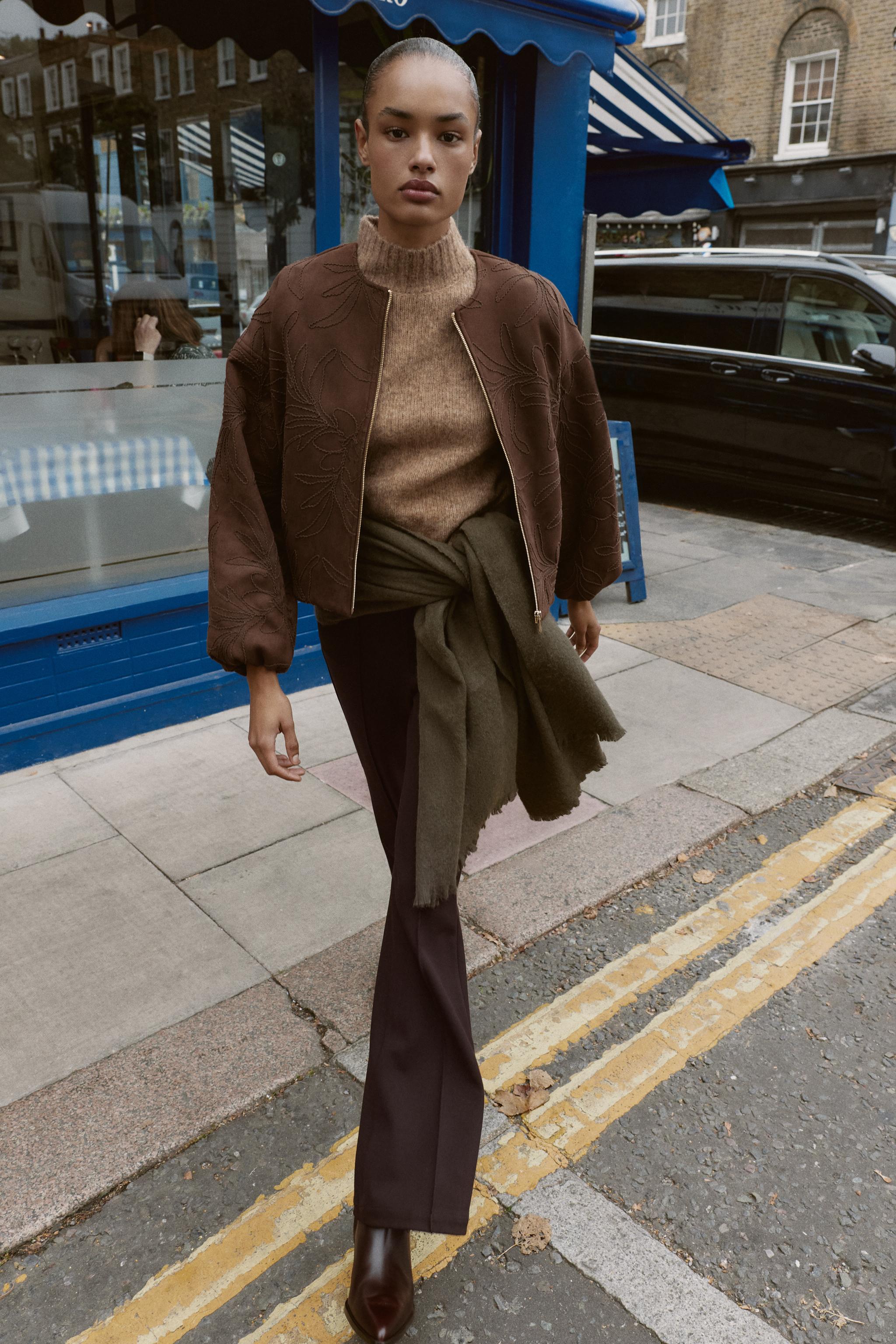 EMBROIDERED FAUX SUEDE BOMBER JACKET